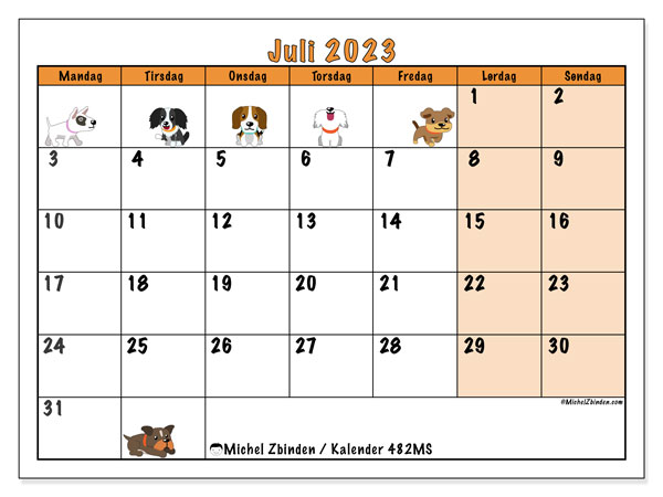Kalender til udskrivning, juli 2023, 482MS