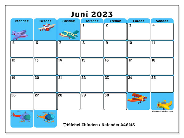 Kalender til udskrivning, juni 2023, 446MS