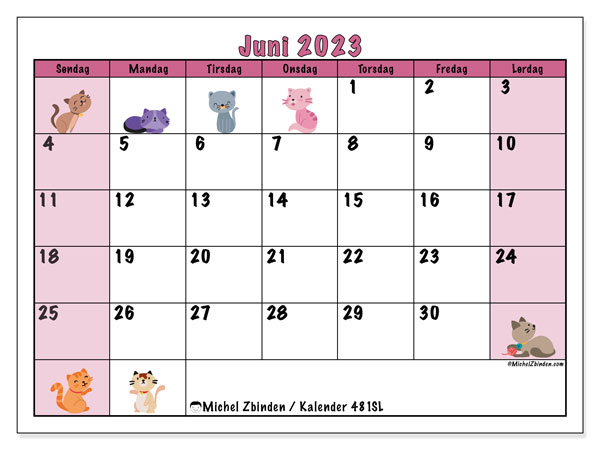 Kalender juni 2023, 481SL. Gratis program til print.