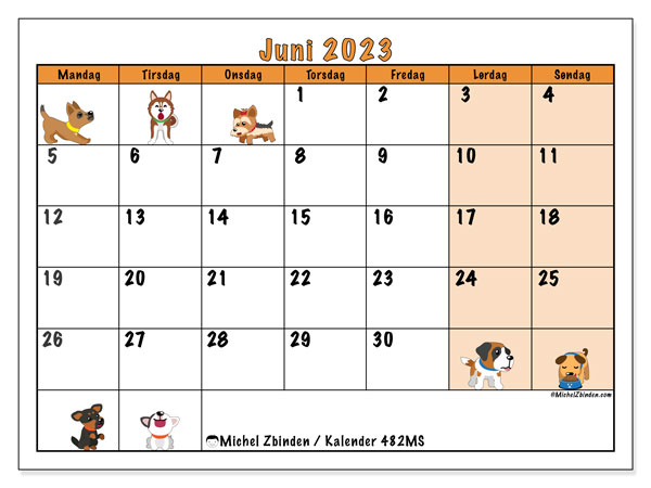 Kalender juni 2023, 482MS. Gratis kalender til print.