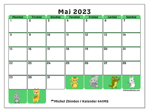Kalender til udskrivning, maj 2023, 441MS