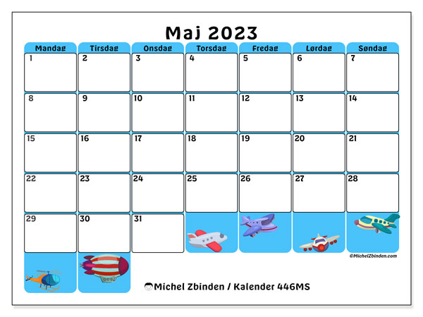 Kalender til udskrivning, maj 2023, 446MS