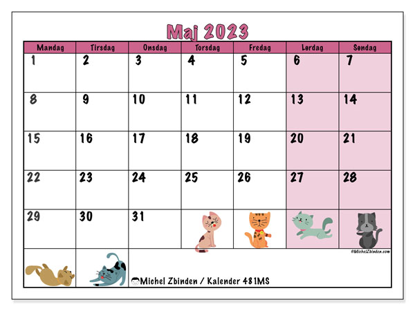 Kalender til udskrivning, maj 2023, 481MS
