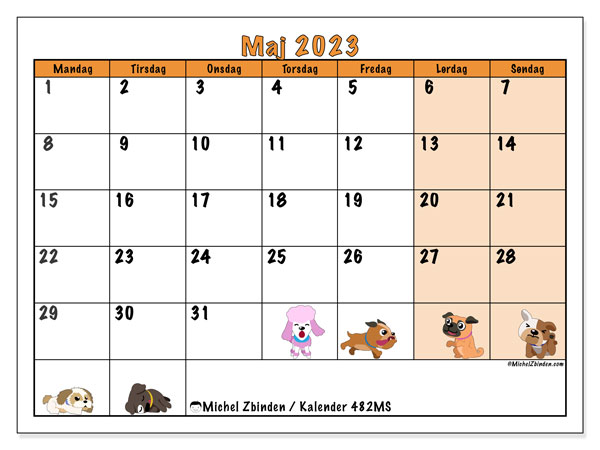 Kalender til udskrivning, maj 2023, 482MS