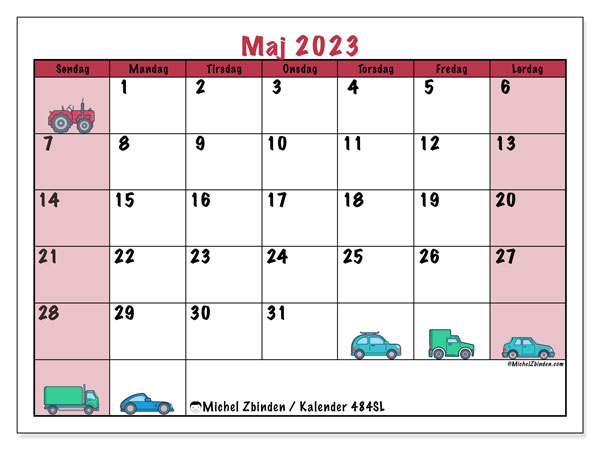 Kalender maj 2023 “484”. Gratis plan til print.. Søndag til lørdag