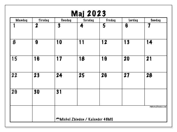 48MS, kalender maj 2023, til gratis udskrivning.