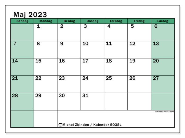 Kalender maj2023, 503SL. Gratis program til print.