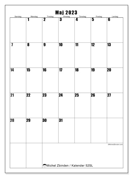 Kalender maj2023, 52SL. Gratis program til print.