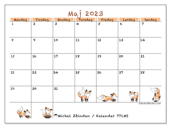 Kalender til udskrivning, maj 2023, 771MS