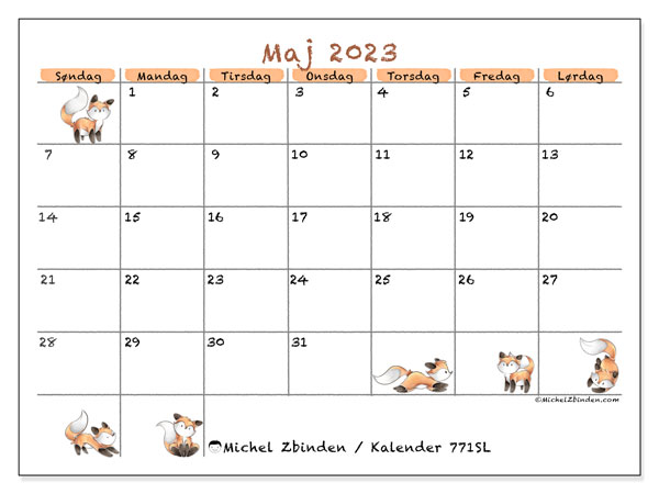 Kalender til udskrivning, maj 2023, 771SL