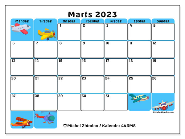 Kalender til udskrivning, marts 2023, 446MS