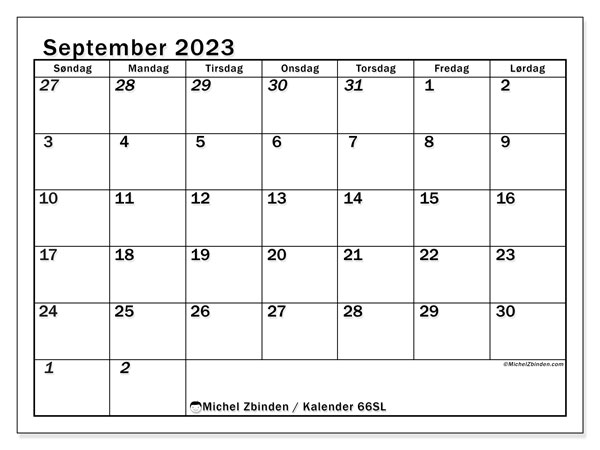 Kalender til udskrivning, september 2023, 501SL