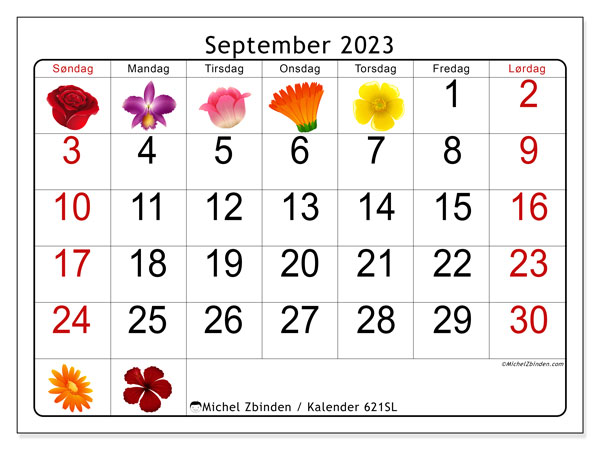 Kalender til udskrivning, september 2023, 621SL