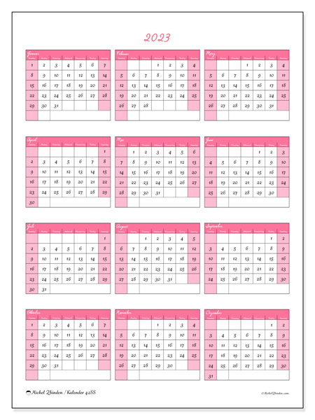 42SS-Kalender, Jährlich 2023, zum Ausdrucken, kostenlos. Terminplan zum kostenlos ausdrucken