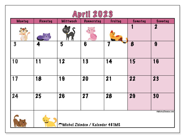 481MS-Kalender, April 2023, zum Ausdrucken, kostenlos. Stundenplan zum kostenlos ausdrucken