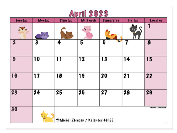 481SS-Kalender, April 2023, zum Ausdrucken, kostenlos. Kostenlos ausdruckbarer Plan
