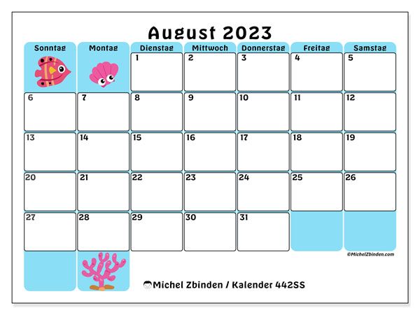 Kalender zum Ausdrucken, August 2023, 442SS