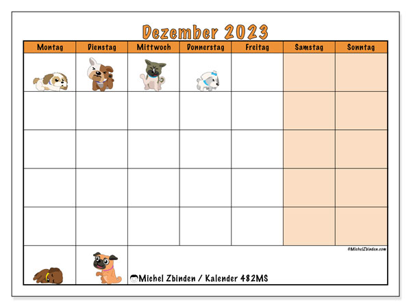 Kalender Dezember 2023 “482”. Programm zum Ausdrucken kostenlos.. Montag bis Sonntag