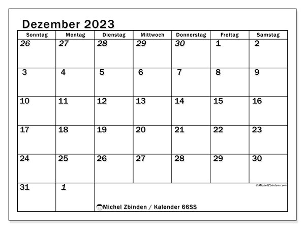 Kalender zum Ausdrucken, Dezember 2023, 501SS