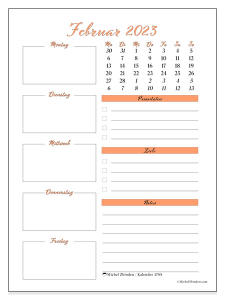 47MS-Kalender, Februar 2023, zum Ausdrucken, kostenlos. Kostenlos ausdruckbarer Zeitplan