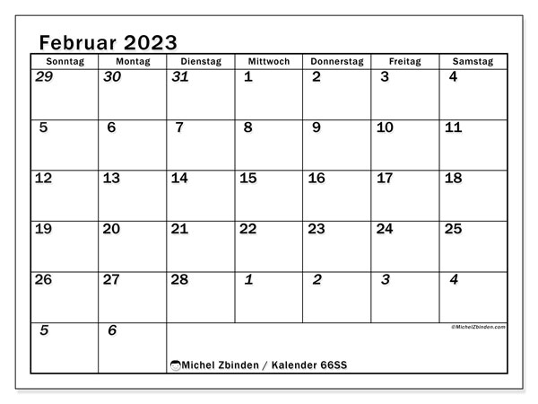 Kalender zum Ausdrucken, Februar 2023, 501SS