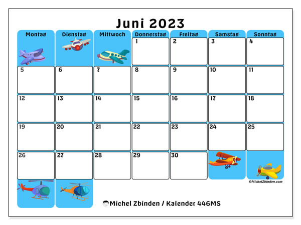446MS, Kalender Juni 2023, zum Ausdrucken, kostenlos.