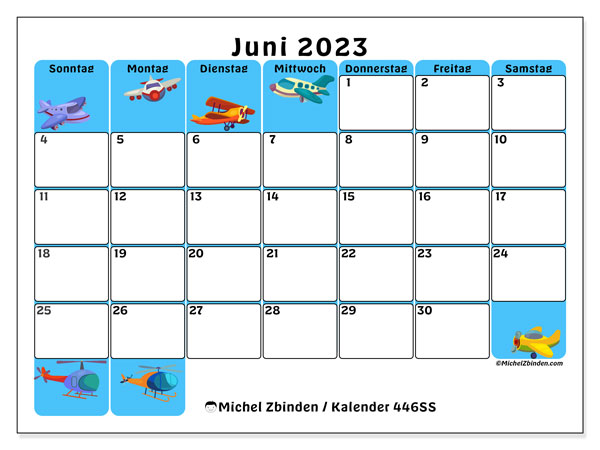 Kalender Juni 2023 “446”. Programm zum Ausdrucken kostenlos.. Sonntag bis Samstag