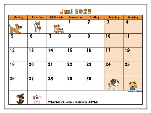 Kalender Juni 2023 “482”. Plan zum Ausdrucken kostenlos.. Montag bis Sonntag