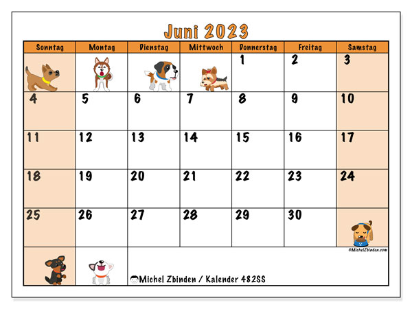 Kalender Juni 2023 “482”. Plan zum Ausdrucken kostenlos.. Sonntag bis Samstag