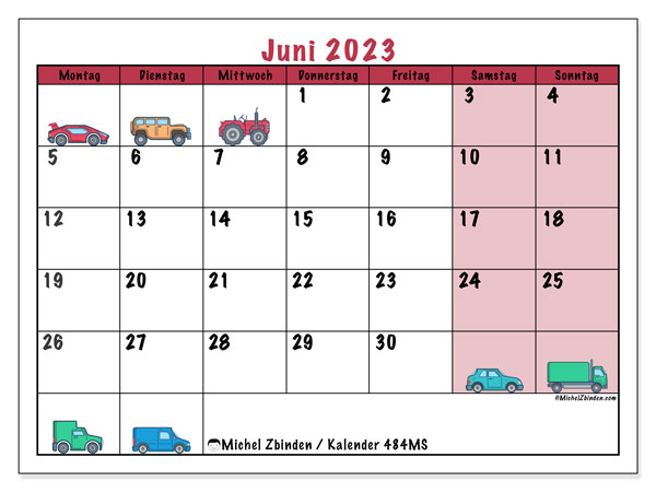 Kalender Juni 2023 “484”. Kalender zum Ausdrucken kostenlos.. Montag bis Sonntag