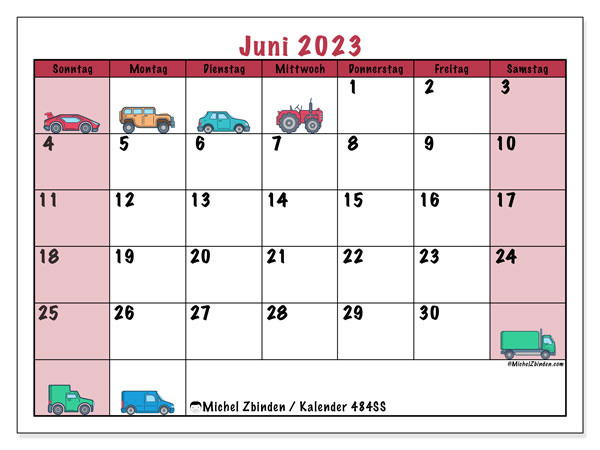 Kalender zum Ausdrucken, Juni 2023, 484SS