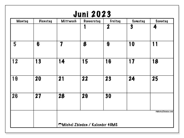 Kalender zum ausdrucken, Juni 2023, 48MS