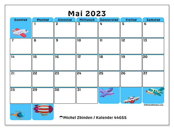 Kalender Mai 2023, 446SS. Plan zum Ausdrucken kostenlos.