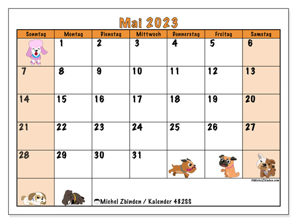 Kalender Mai 2023, 482SS. Plan zum Ausdrucken kostenlos.