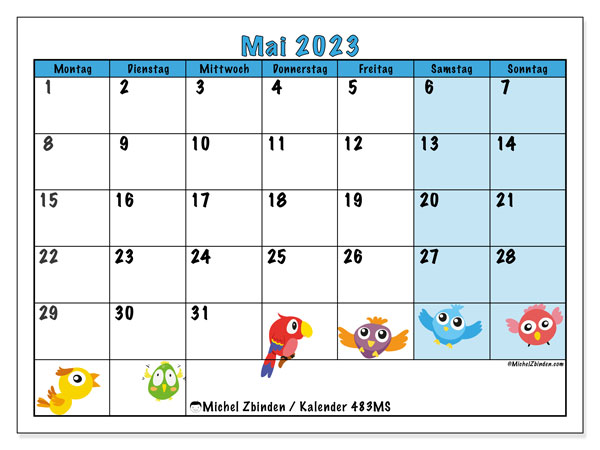 Kalender zum ausdrucken, Mai 2023, 483MS
