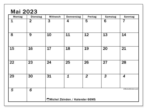 501MS, Kalender Mai 2023, zum Ausdrucken, kostenlos.