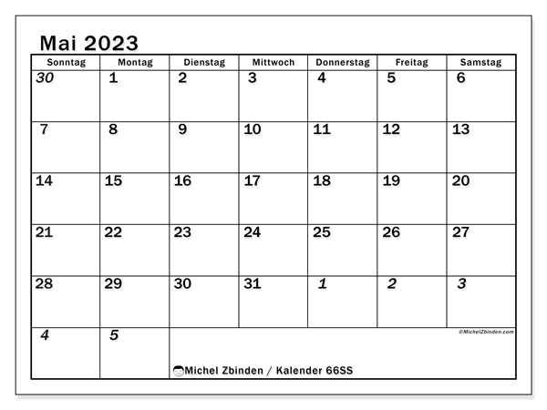 Kalender zum Ausdrucken, Mai 2023, 501SS