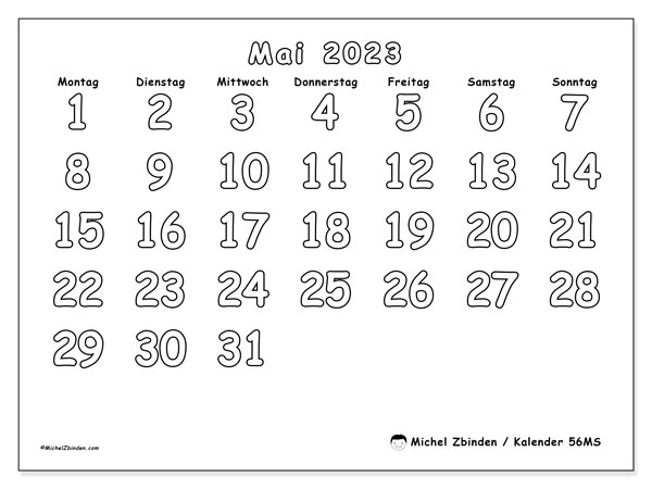 Kalender zum ausdrucken, Mai 2023, 56MS