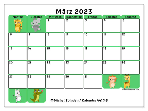441MS, Kalender März 2023, zum Ausdrucken, kostenlos.