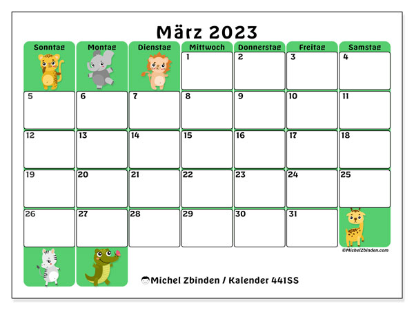Kalender zum Ausdrucken, März 2023, 441SS