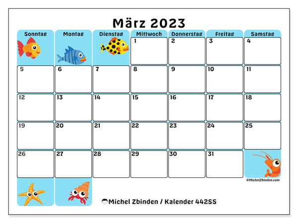 Kalender zum Ausdrucken, März 2023, 442SS