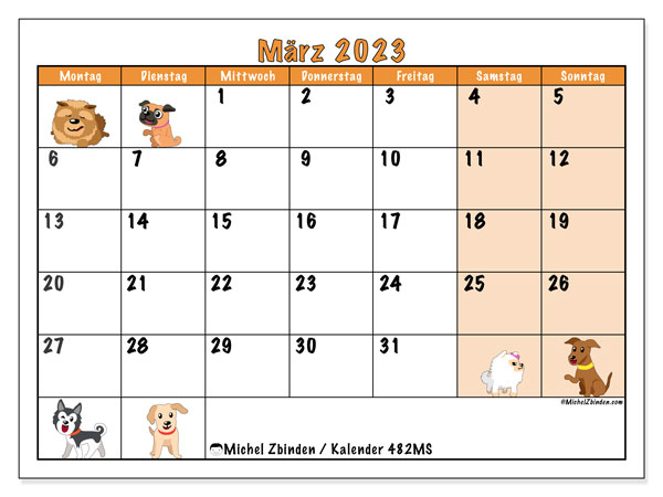 482MS, Kalender März 2023, zum Ausdrucken, kostenlos.
