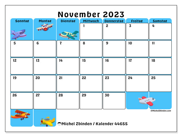 Kalender November 2023 “446”. Programm zum Ausdrucken kostenlos.. Sonntag bis Samstag