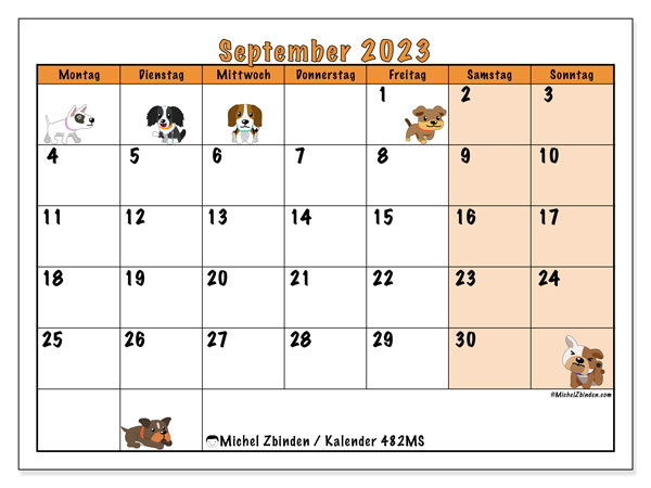 Kalender September 2023, 482MS. Kalender zum Ausdrucken kostenlos.
