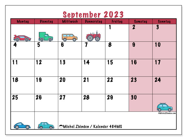 Kalender September 2023, 484MS. Kalender zum Ausdrucken kostenlos.