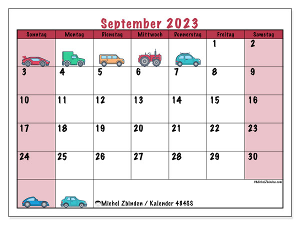 Kalender September 2023 “484”. Plan zum Ausdrucken kostenlos.. Sonntag bis Samstag