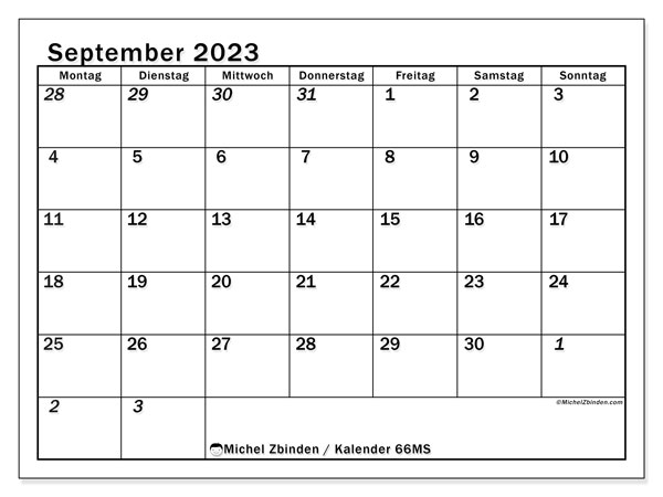 Kalender zum Ausdrucken, September 2023, 501MS