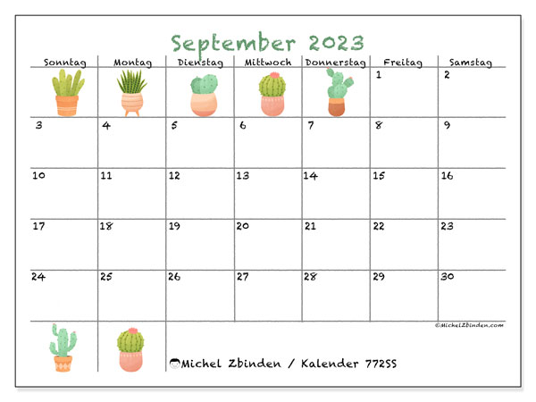 Kalender September 2023, 772SS. Kalender zum Ausdrucken kostenlos.