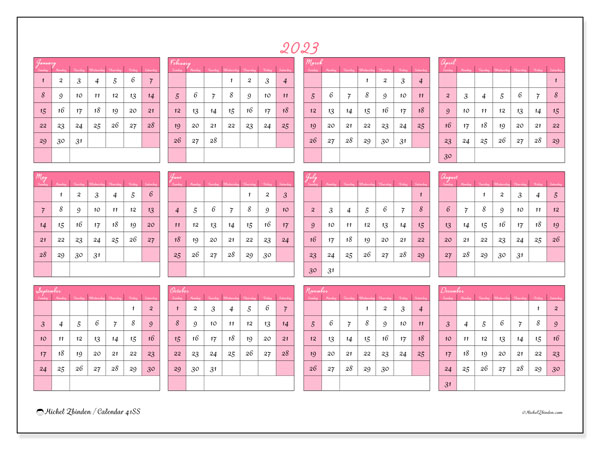 Calendar Annual 2023 “41”. Free printable plan.. Sunday to Saturday
