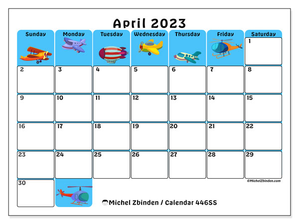 Printable calendar, April 2023, 446SS